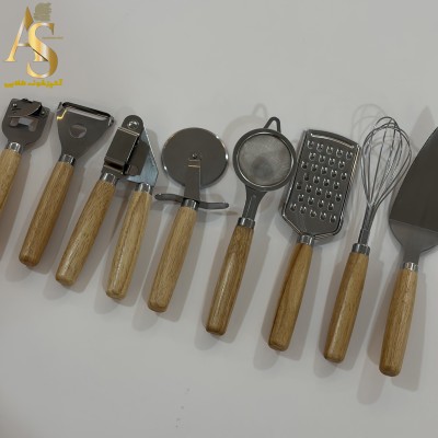 ابزار آشپزخانه استیل دسته چوبی
